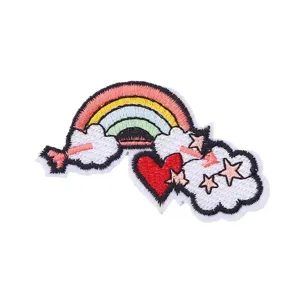 Kleurrijke regenboog hart wolk geborduurde stoffen patch DIY kleding accessoires tassen