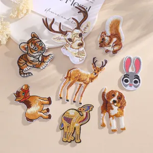 Cartoon Animal Embroidery Patches Polyester Cute Tiger Deer Rabbit Dog Sewing Applique DIY Garment Accessories Badge