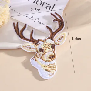 Cute cartoon deer head embroidery patch for clothing DIY decoration, high quality embroidered badge.
