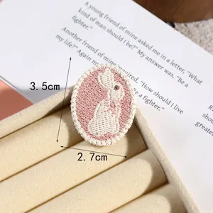 Detailed view of the cute cartoon rabbit embroidery patch showcasing fine stitching and dimensions.