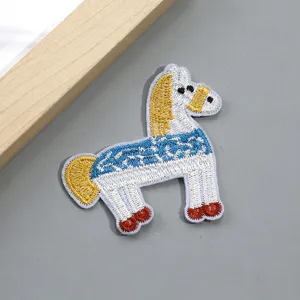 Cute cartoon horse embroidery patch, colorful Dala pony DIY decorative applique for clothing and hats.