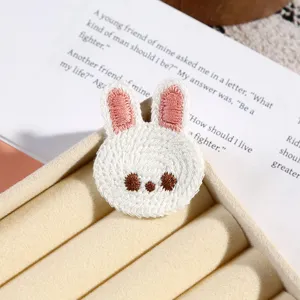 Cute white rabbit embroidery patch for clothing DIY, high quality fabric cute animal badge.