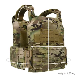 1000D nylon tactical vest with quick release system, adjustable size and MOLLE webbing.