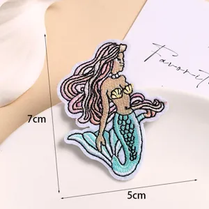 Mermaid embroidery patch DIY cute clothing accessory decorative appliques for bags and hats.