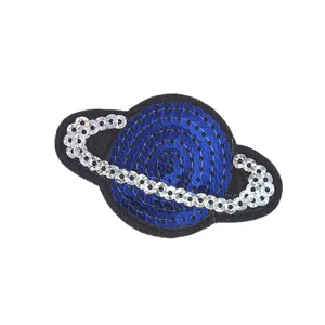 Patch brode de planete a sequins bleus et argentes accessoire de vetement DIY badge de sac