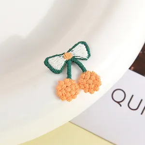 Cute cartoon cherry knitted embroidery patch DIY hair clip accessory clothing decorative patch.