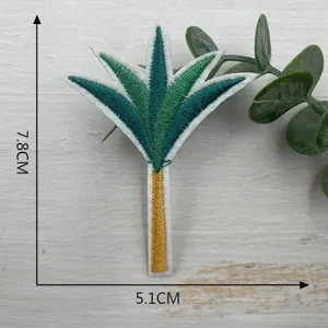 Embroidered palm tree clothing patch DIY green plant decorative applique for apparel.