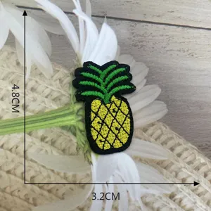 Pineapple embroidery patch detail view, cute fruit cloth patch for DIY garment decoration.