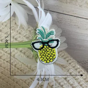 Cute pineapple embroidered patch with glasses clothing DIY decorative accessory for jackets bags.