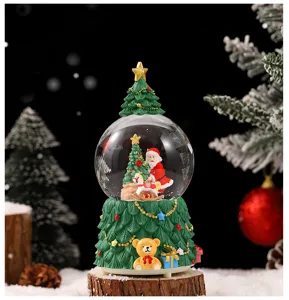 Christmas snow globe resin desktop ornament detail, festive room decor glass crystal ball gift.