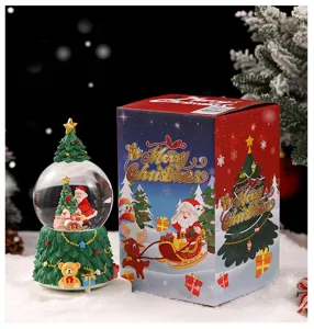 Christmas snow globe desktop ornament with resin Santa and tree design, ideal festive gift.