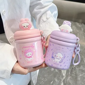 Cute 316 stainless steel thermos water bottle with straw, portable large capacity cup for girls.