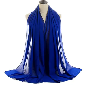 Pañuelo de gasa azul real para mujer, hiyab largo y ligero y elegante chal de color liso.