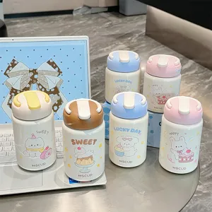 Cute cartoon thermos cup portable student water bottle insulated stainless steel travel mug.