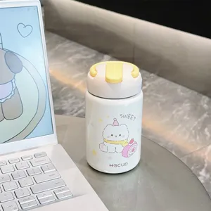 Cute portable cartoon thermos water bottle with pop lid and sweet design for students daily use.