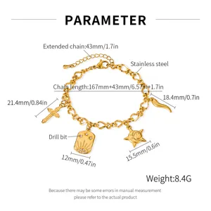 Edelstahl Mehrfach Charms Armband mit Kreuz und Sonnen Anhänger, stilvoller Damenschmuck