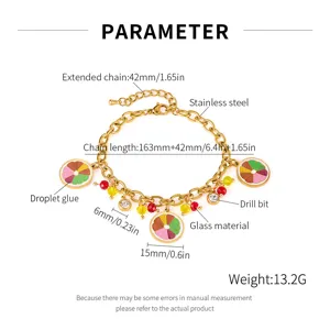 Edelstahl Frucht Anhänger Armband mit bunten Tropfenkleber Scheiben und Kristallen.