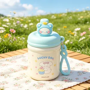 Cute children thermos cup with adorable bear lid and puppy print for daily school use.