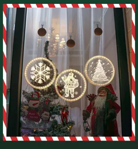 Kerst LED hangende acryl schijf licht, gloeiend raam ornament, feestelijke decoratie.