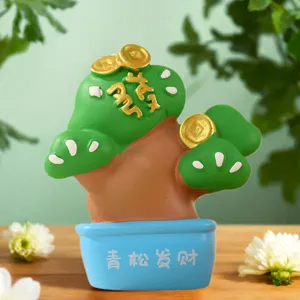 Cute desktop bonsai figurine with gold coins, creative resin plant decor for office gift