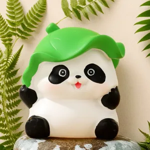 Cute panda leaf hat ornament detail, healing desktop decor figure, creative office gift.