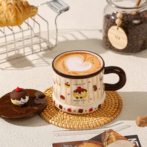 Cute ceramic coffee mug with lid, creative cartoon design, perfect gift for kids and home use.