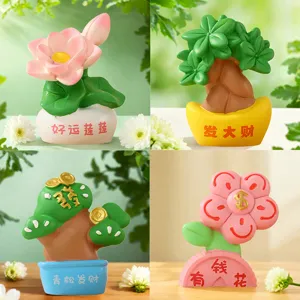 Creative Cute Resin Cartoon Fortune Plant Ornament Desktop Decoration Healing Office Decor Gift For Girls Home Ornaments