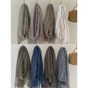 Retro Ethnic Style Striped Color-Matching Scarf Lightweight Pleated Tassel Shawl Versatile Daily Neckerchief