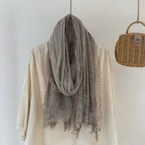 Retro style striped wrinkled scarf, versatile neutral tone shawl for women everyday wear.
