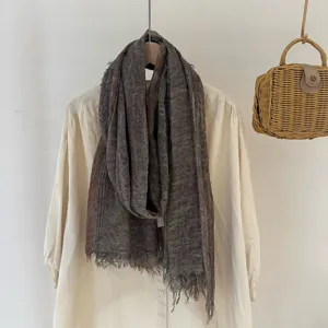 Retro striped pleated scarf for women, vintage style casual neckerchief shawl warm.