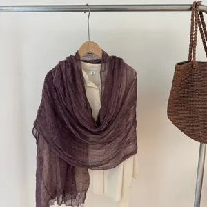 Exquisite crinkled solid color scarf shawl, lightweight textured design for women's daily wear.