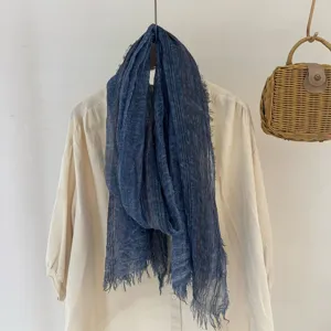 Vintage forest style striped textured scarf with fringe detail for women daily winter wear.