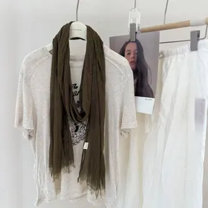 Solid color pleated scarf women vintage neck decoration stylish long shawl autumn winter.