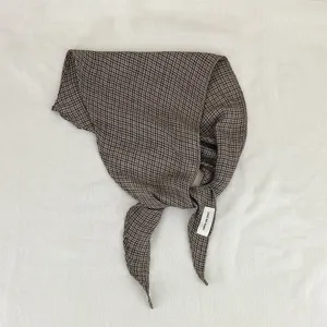 Korean style vintage brown plaid diamond scarf, simple cotton linen decorative neckerchief.