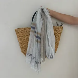Detailed view of lightweight vintage striped scarf showcasing texture and drape design.