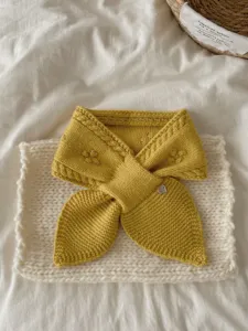 Knit short scarf for women, soft solid color jacquard winter warm neckerchief style detail view
