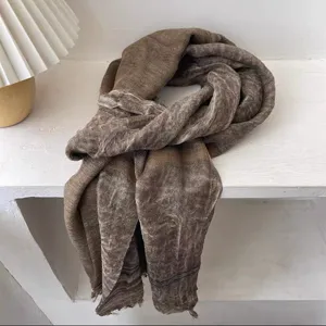 Lightweight retro brown scarf for women, breathable textured fabric with stylish stripe design.