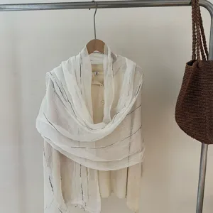 White lightweight striped scarf shawl for women, elegant draped design for daily wear.