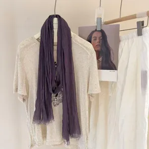 Pleated skinny long scarf, vintage neck protection wrap, stylish autumn winter warm women accessory.