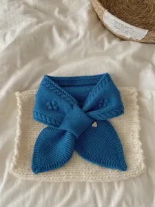 Japanese style solid color soft knit short scarf for women, warm winter neckerchief.