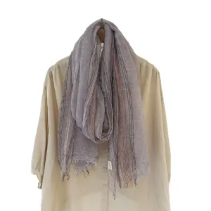Retro ethnic striped crinkled scarf lightweight versatile shawl for women autumn daily wear