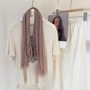 Solid color pleated scarf women retro long neck scarf warm winter fashion accessory