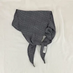 Korean style small checkered diamond scarf versatile autumn cotton linen neckerchief detail view