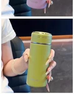 Portable mini thermos cup stylish insulated water bottle for women pocket travel mug green
