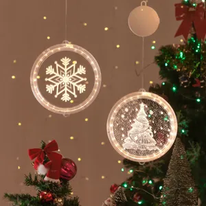 LED Kerst Hangend Ornament Transparant Acryl Ronde Schijf Licht Vakantie Feest Kerstboom Decor Sfeer Licht