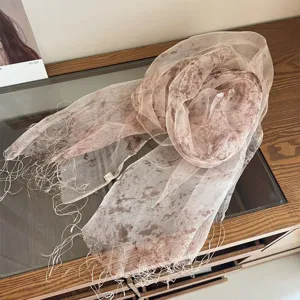 Transparante mesh bloemensjaal voor dames, lichte dunne sjaal voor lente en zomer.