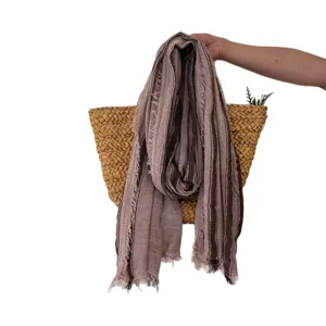 Casual vintage women striped linen scarf fringe shawl autumn breathable soft fashion accessory