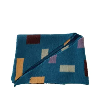 Chic color-block knitted shawl for women, cozy winter geometric scarf and stylish neckerchief.
