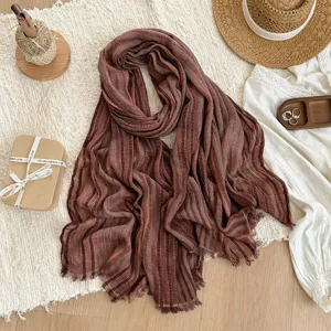 Retro wasteland style pleated striped headscarf versatile multi-use fabric accessory.