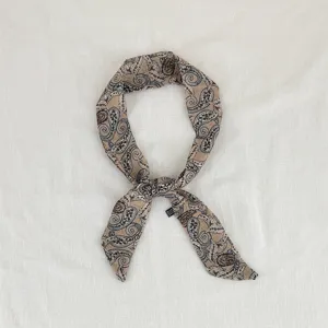 Dettaglio del foulard twilly vintage con cachemire, elegante nastro da collo e accessorio capelli.